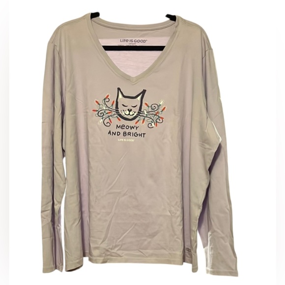 Life Is Good Lavender Meowy and Bright Cat Graphic Long Sleeve Tee Size XXL EUC - Picture 2 of 8